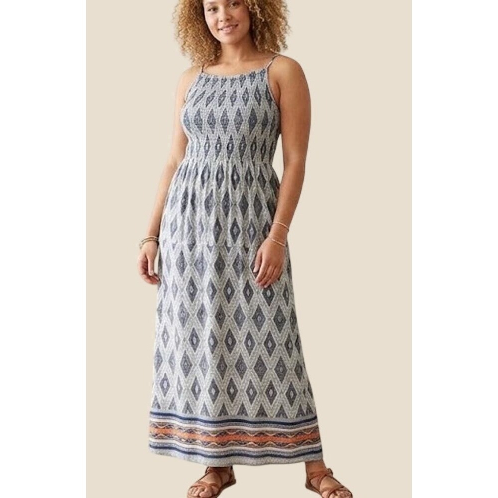 Bailey Blue Maxi Dress Boho Geometric Tribal Print Navy Blue White Orange 2X